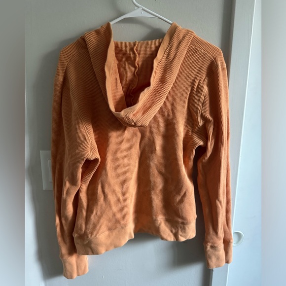 Cotton Henley Ribbed Hoodie Women’s Large Natural Reflections Long Sleeve Orange - Picture 2 of 7